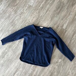 Demylee 100% Cashmere Navy V-Neck Sweater